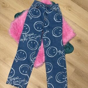 H&M Smiley Originals Blue Denim Jeans Novelty Party